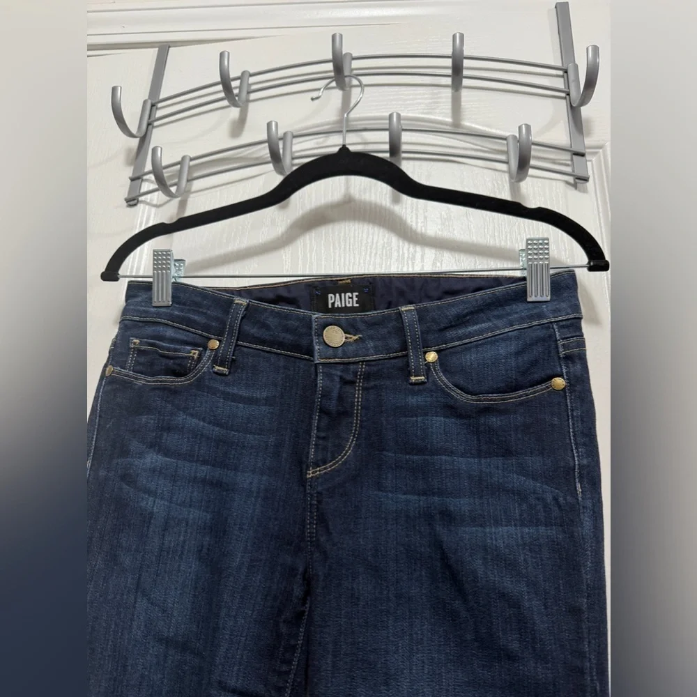Paige Skyline Skinny Crop cuffed Hem Jeans women’s Sz 26 dark blue closet staple